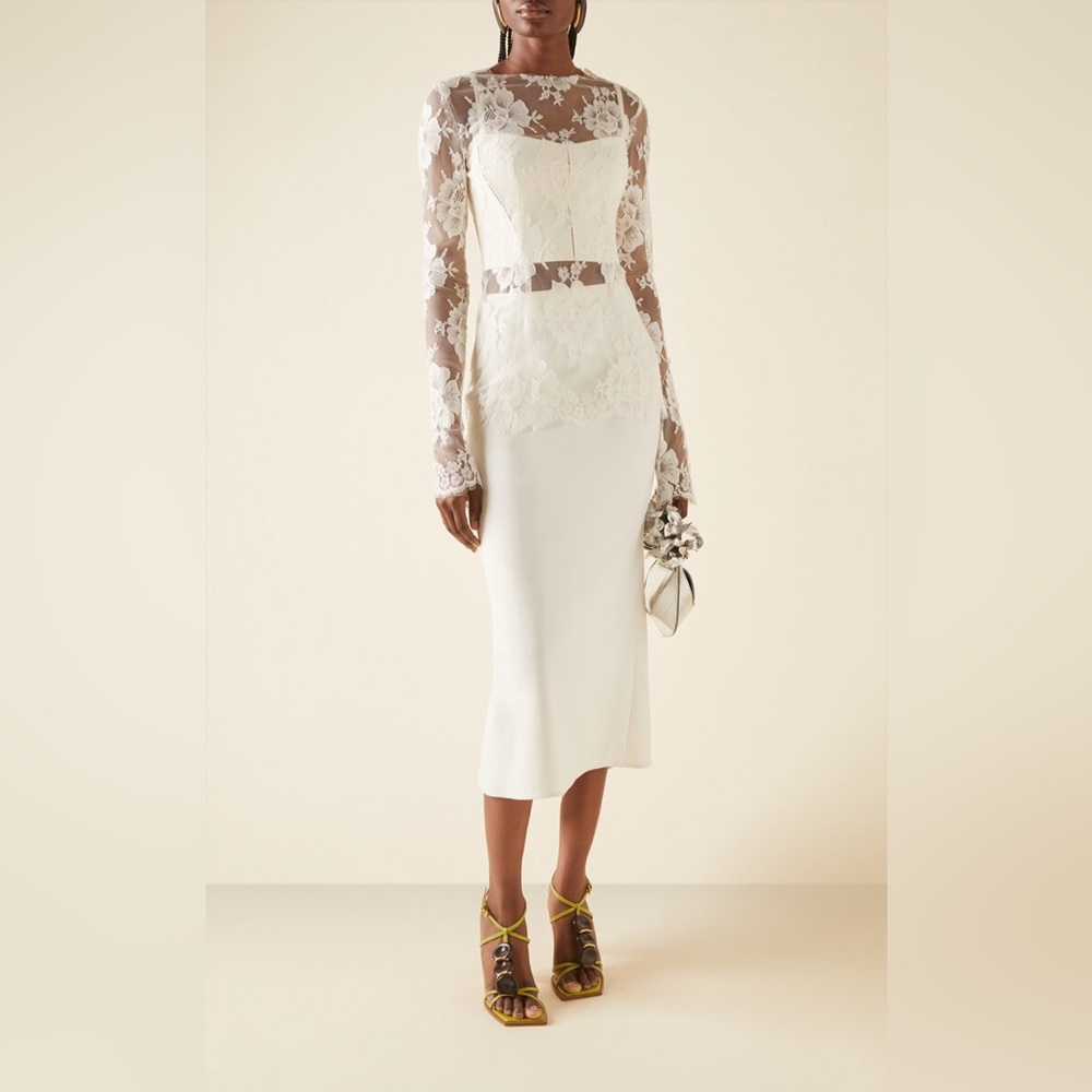 NWT Del Core Fishtail Crepe Midi Skirt | IT 38 | White